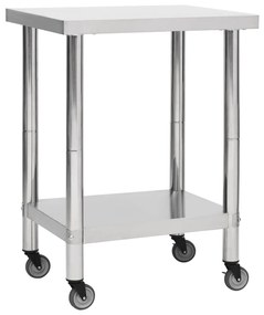 vidaXL Mesa de trabalho de cozinha com rodas aço inoxidável 80x45x85cm