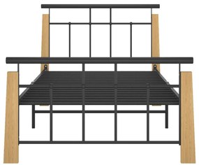 Estrutura de cama 90x200 cm metal e madeira de carvalho maciça