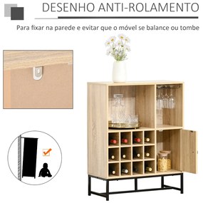 Aparador de Cozinha Armário com 1 Porta Prateleiras Abertas Suporte para 12 Garrafas e 6 Taças de Vinho para Sala de Jantar Bar Restaurante 76x35x97cm