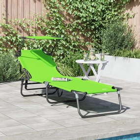 Espreguiçadeira Dobrável com Toldo Verde Tecido Oxford 600D