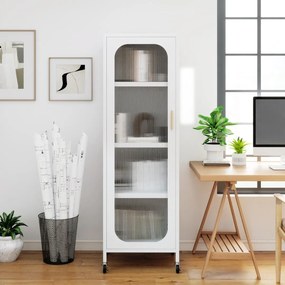 Armário Cozinha metálico 45 x 40 x 141 cm de 5 níveis Despensa de cozinha alta e estreita com prateleiras ajustáveis e porta semitransparente branco