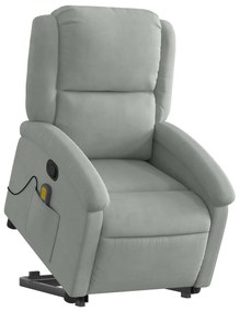 Poltrona elevatória de massagens veludo cinza-claro