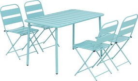 Outsunny Conjunto de Jantar Exterior 5 Peças, Conjunto de Jardim para 4 Pessoas com Tampo em Ripas e Cadeiras Dobráveis, Verde Claro | Aosom Portugal