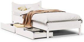 Estrutura de cama c/ gavetas 100x200 cm pinho maciço branco