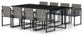 vidaXL 9 pcs conjunto jantar exterior c/ almofadões vime PE cinzento
