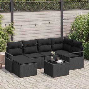 vidaXL Conjunto de Sofás com almofada 7 pcs Preto vime PE