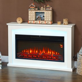 Lareira elétrica de 1000 W/2000 W 121 x 25 x 77 cm, lareira decorativa, efeito de chama com 5 níveis de luminosidade ajustáveis, branca