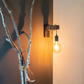 Candeeiro de parede industrial inteligente preto com madeira incl. wifi G95 - Gallow