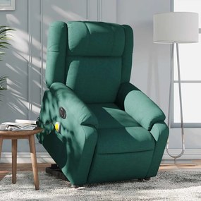Poltrona elétrica elevatória massagens tecido verde-escuro