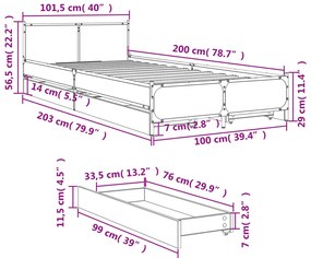 Estrutura de cama c/ gavetas 100x200 cm derivados madeira preto