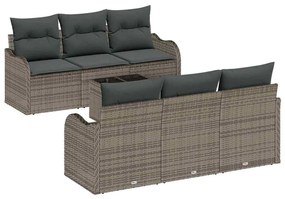 Conjunto de Sofá de Jardim 7 Peças com Almofadas Cinzento Rattan PE