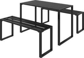 Outsunny Conjunto de jardim para 4 pessoas, 1 mesa & 2 bancos, metal, preto | Aosom Portugal