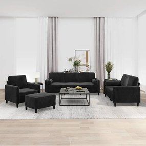 vidaXL 4 pcs conjunto sofás c/ almofadas/almofadões veludo preto