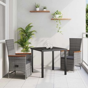 vidaXL Conjunto de Jantar para Jardim 3 pcs Cinzeto Rattan Sintético