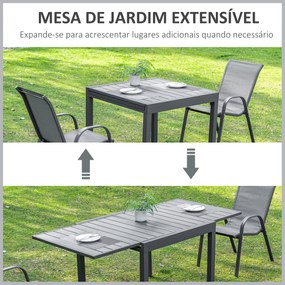 Outsunny Mesa de Jardim Extensível de Alumínio Mesa de Jantar Retangular para 4-6 Pessoas Carga Máxima 70kg para Pátio Terraço Exterior 180x90x73cm Cinza