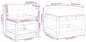 3 pcs conj. sofás jardim almofadões pinho maciço castanho cera