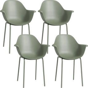 Outsunny Conjunto de 4 cadeiras de jardim, com encosto/apoios de braço, resistente às intempéries, até 120 kg, plástico/metal, Verde | Aosom Portugal
