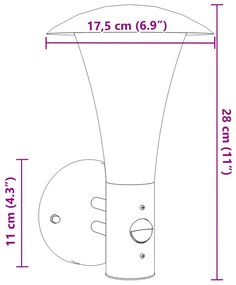 Candeeiro de parede p/ exterior com sensor aço inoxidável preto