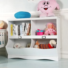 Estante armazenamento infantil com 2 compartimentos e 2 recipientes para organizador de brinquedos de quarto e sala 105,5 x 39,5 x 84 cm branco