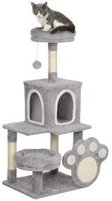 PawHut Arranhador para Gatos Torre para Gatos com Ninho Caverna Plataforma Arranhador Bola Suspensa 48x40x110 cm Cinza Claro | Aosom Portugal