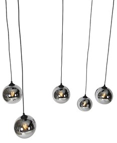 Candeeiro suspenso art déco preto com vidro fumê 5 luzes - Wallace Art Deco