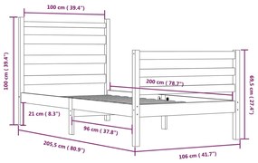 Estrutura de cama 100x200 cm madeira pinho maciço