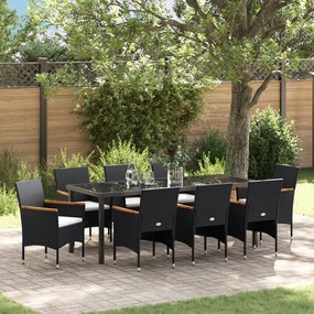 Conjunto de Jantar de Jardim 9 Peças Vime Poliéster Preto