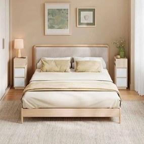 Conjunto de 2 mesas de cabeceira estreitas com gavetas 30 x 25 x 65 cm bege natural e branco nuvem
