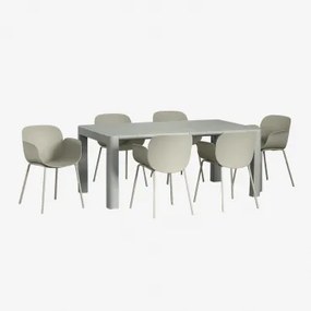 Conjunto De Mesa Retangular Arnadine (180x100 Cm) E 6 Cadeiras De Jardim Lynette Verde Cáqui - Sklum