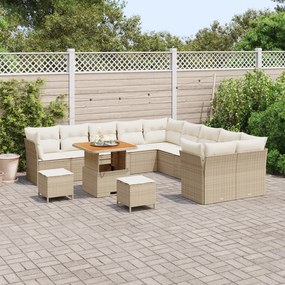 Conjunto de Sofás de Jardim de 13 Peças com Almofadas Bege Vime Acácia