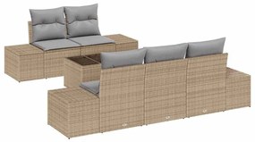 Conjunto de Sofá de Jardim 6 Peças com Almofadas em Rattan Sintético B