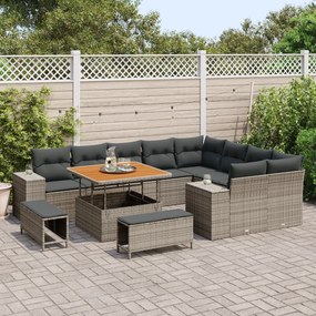 Conjunto de Sofá para Jardim vidaXL com 12 Peças e Almofadas Cinza Rat