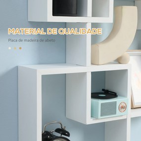 Estante de Parede com 4 Cubos Estante Flutuante de Madeira para Sala de Estar Dormitório Entrada Estúdio Estilo Moderno 65x10,2x64,5cm Branco