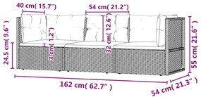 3 pcs conjunto lounge de jardim c/ almofadões vime PE cinzento