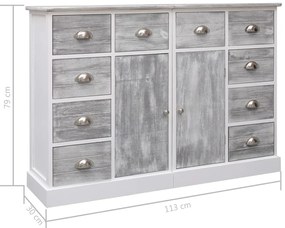 Aparador com 10 gavetas 113x30x79 cm madeira cinzento