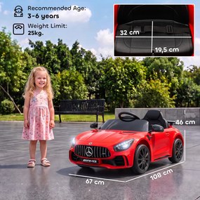 Carro Elétrico para Crianças Carro Mercedes-Benz AMG GTR com Bateria 12V Faróis  Buzina e Música 108x67x46 cm Vermelho