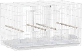 PawHut Gaiola para Pássaros com Divisória Gaiola para Aves com 4 Comedouros 4 Poleiros e Bandeja Amovível 76x46x46 cm Branco | Aosom Portugal