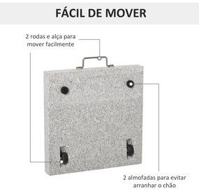 Base para Chapéu de Sol de Mármore Universal com 2 Rodas e Alça de Transporte para Mastros de Ø35/38/42mm Suporte para Chapéu de Sol de Exterior 42x42