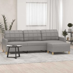 vidaXL Sofá de 3 lugares com apoio de pés 210 cm tecido cinzento-claro