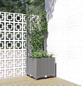 Vaso/floreira jardim c/ treliça 40x40x136 cm PP cinzento-claro