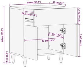 Mesa de cabeceira cinzento claro 50x33x60 cm