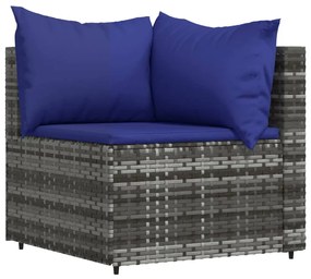 4 pcs conjunto lounge de jardim c/ almofadões vime PE cinzento