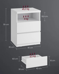 Mesa de cabeceira com iluminação LED regulável 35 x 40 x 55 cm branca