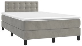 Cama box spring c/ colchão/LED 120x200 cm veludo cinzento-claro