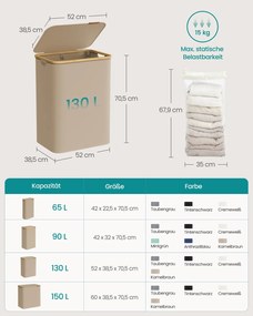 Cesto da roupa suja com dois compartimentos em tecido Oxford 52 x 38,5 x 70,5 cm castanho camelo