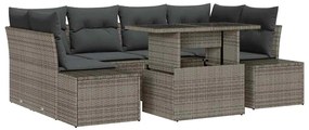 Conjunto de Sofás para Jardim com 7 Peças e Almofadas Cinzento em Ratt