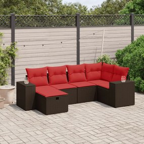 vidaXL 6 pcs conjunto de sofás jardim c/ almofadões vime PE castanho