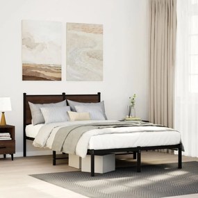 Estrutura de cama sem colchão 120x190cm metal carvalho castanho