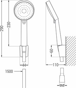 Mexen R-75 conjunto de duche de ponto fixo, preto - 785755052-70