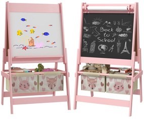 AIYAPLAY Cavalete Infantil 3 em 1 Arte com Rolo Papel Quadro 2 Cestas Armazenamento Educativo 54x46,5x93 cm Rosa | Aosom Portugal